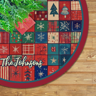 Süßes rot-blaues festliches Weihnachtsmuster nach Polyester Weihnachtsbaumdecke