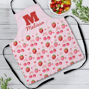 Süßes Rot Rosa Kokette Beerenmuster Monogramm Schürze
