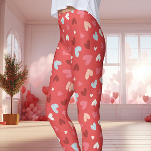Süßes Rot und Rosa Herz Muster Valentinstag Leggings