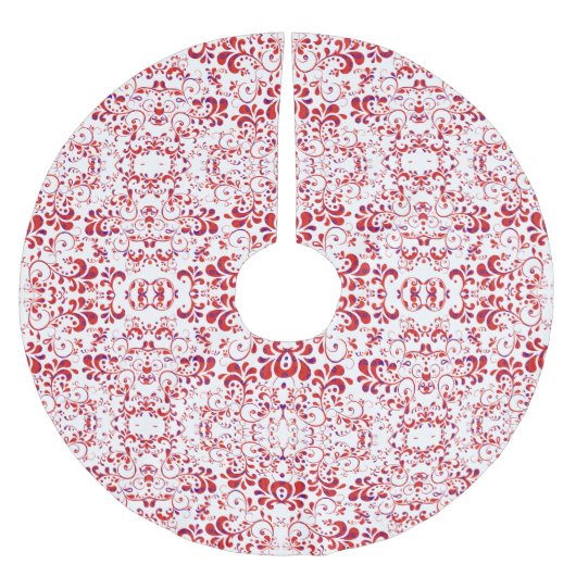 Süßes rot-weißes Blumenmuster Polyester Weihnachtsbaumdecke (Vorderseite)