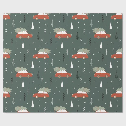 Süßes rotes Auto Weihnachtsbaum Winter Muster Geschenkpapier (Flach)