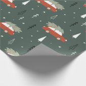 Süßes rotes Auto Weihnachtsbaum Winter Muster Geschenkpapier (Ecke)
