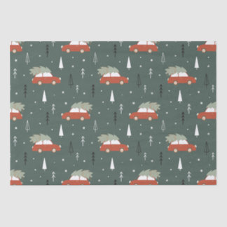 Süßes rotes Auto Weihnachtsbaum Winter Muster Seidenpapier