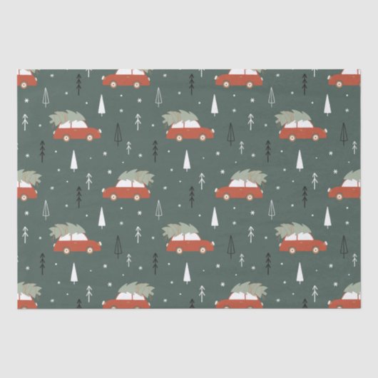 Süßes rotes Auto Weihnachtsbaum Winter Muster Seidenpapier (Vorderseite)