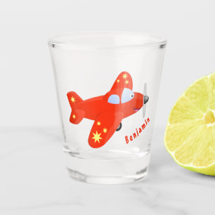 Süßes rotes Flugzeug fliegende Cartoon-Illustratio Schnapsglas