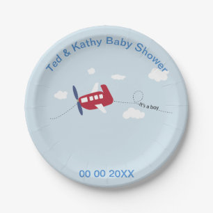Süßes rotes Flugzeug mit blauem Propeller Baby Sho Pappteller