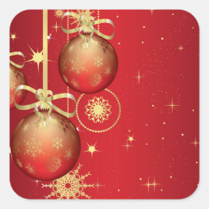 Süßes rotes Gold-Ornament Weihnachtsmuster Quadratischer Aufkleber