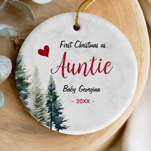 Süßes rotes Herz, erstes Weihnachten als Tante Keramik Ornament
