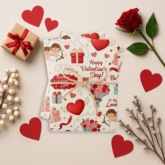 Süßes rotes Herz zum Valentinstag Geschenkpapier Set