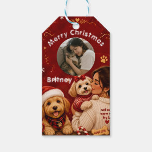 Süßes rotes karmesinrotes Frohe Weihnachten Hundem Geschenkanhänger
