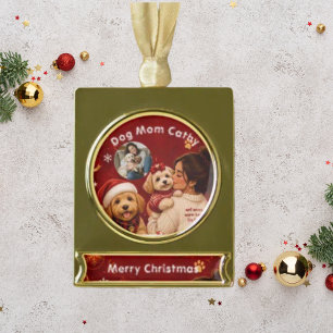 Süßes rotes, karmesinrotes Weihnachts-Hund-Mama-Fo Banner-Ornament Gold