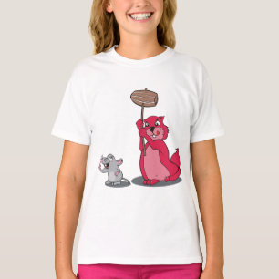 Süßes rotes Katze und graue Maus Mädchen-Shirt - S T-Shirt
