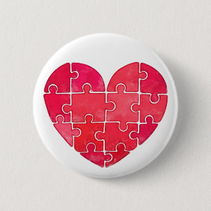 Süßes rotes Puzzle-Herz Aquarell Button