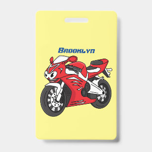 Süßes rotes Sportmotorrad-Cartoon Ausweis