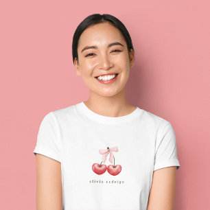 Süßes rotes und rosa Kirschen-Herz-Schleifen-T-Shi T-Shirt
