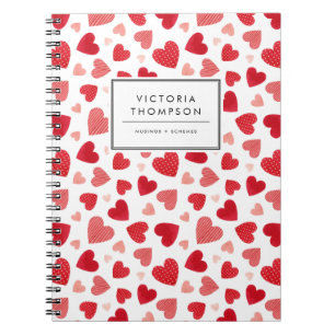 Süßes rotes Watercolor-Patchwork-Herzen-Muster Notizblock