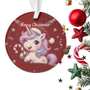 Süßes rotes Weihnachts-Einhorn-Mädchen-Foto Ornament