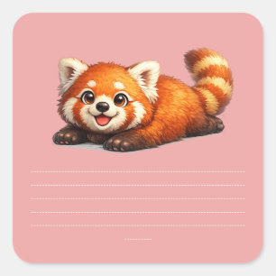 Süßes Rotpanda-Design zum Entspannen im Kawaii-Sti Quadratischer Aufkleber