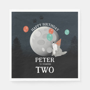 Süßes Rudel Wölfe Wald Mond Heulender Geburtstag Serviette