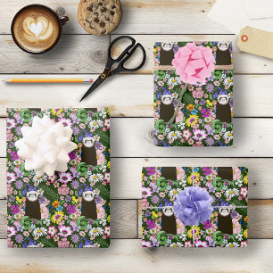 Süßes Sable-Frettchen Wildblumen Grüner Wald Geschenkpapier Set