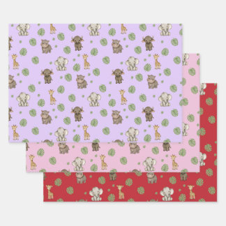 Süßes Safari-Dschungel-Tier-Muster Geschenkpapier Set