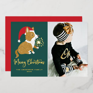 Süßes Santa-Corgi-Foto Frohe Weihnachten Folien Feiertagskarte