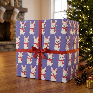 Süßes Santa-Hasen-Weihnachtsmuster Lila Geschenkpapier
