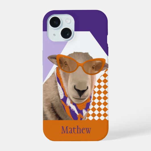 Süßes Schaf mit Brille iPhone 15 Hülle (Rückseite)