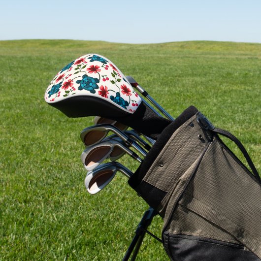 Süßes Schildkröten-Blumenmuster Golf Headcover (In SItu)