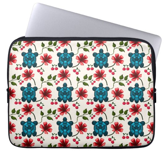Süßes Schildkröten-Blumenmuster Laptopschutzhülle (Vorderseite)