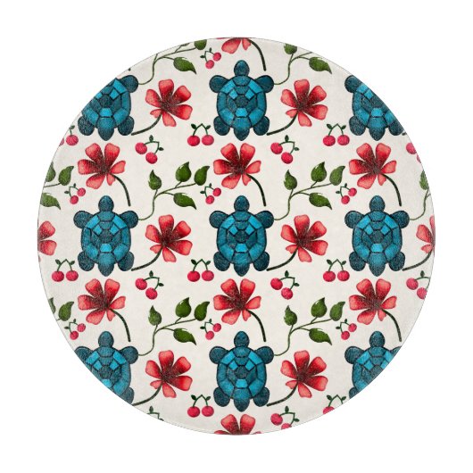 Süßes Schildkröten-Blumenmuster Schneidebrett (Vorderseite)
