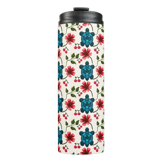 Süßes Schildkröten-Blumenmuster Thermosbecher (Vorderseite)