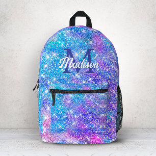 Süßes, schillerndes Einhorn, blau, lila, glitzernd Bedruckter Rucksack
