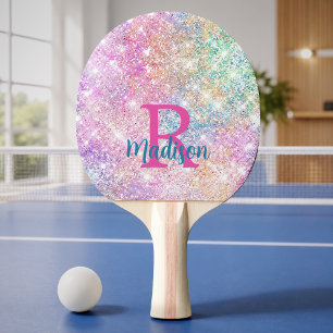 Süßes, schillerndes, pinkes, glitzerndes Monogramm Tischtennis Schläger