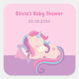 Süßes Schlafendes Baby Einhorn Baby Shower Dekorat Quadratischer Aufkleber