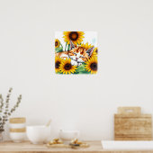 Süßes schlafendes Kätzchen und Sonnenblumen Poster (Küche)