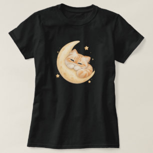 Süßes schlafendes orange Katze auf Halbmond T-Shir T-Shirt
