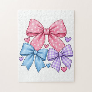 Süßes Schleifenbandmuster – Rosa Blau & Lila Schle Puzzle