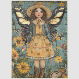 Süßes Schmetterling Mädchen Im Garten Decoupage Seidenpapier