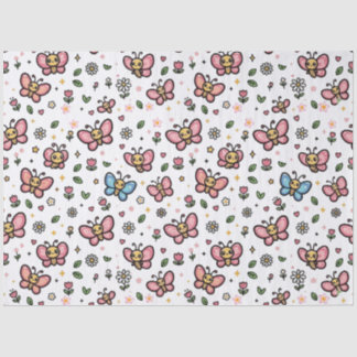 Süßes Schmetterlings-Blumen Nahtloses Kawaii-Muste Seidenpapier