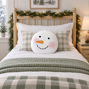 Süßes Schneemann-Gesicht Weihnachten Winter Rundes Kissen