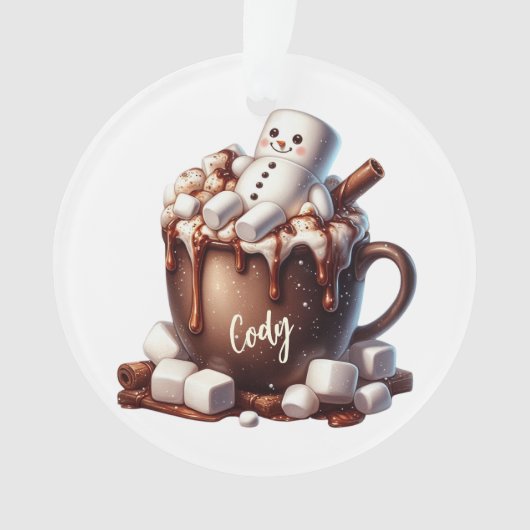 Süßes Schneemann-Kakao-Design Ornament (Vorderseite)