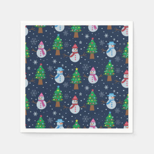 Süßes Schneemann-Muster mit Weihnachtsbäumen    Serviette