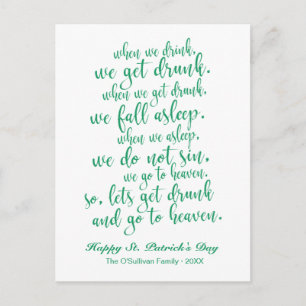 Süßes Schriftzug Irish Toast St. Patrick's Day Postkarte