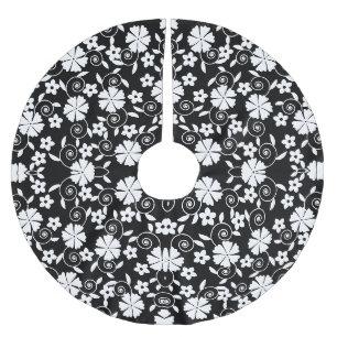 Süßes Schwarz-Weiß-Blumenwirbelmuster Polyester Weihnachtsbaumdecke