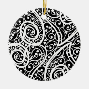 Süßes Schwarz-Weiß-Herzmuster Keramik Ornament