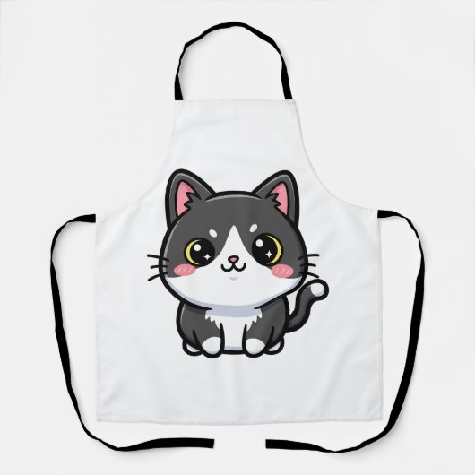 Süßes Schwarz-Weiß-Kawaii-Kätzchen Schürze (Vorderseite)