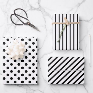 Süßes Schwarz-Weiß-Minimalistisches Muster Geschenkpapier Set