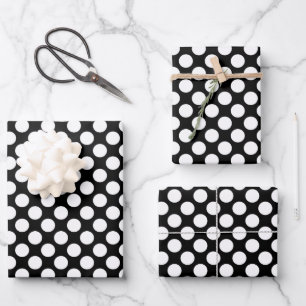 Süßes Schwarz-Weiß-Polka-Punkt-Fliesenmuster Geschenkpapier Set