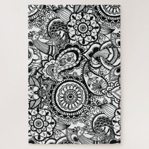 Süßes schwarz weißes florales Paisley Puzzle